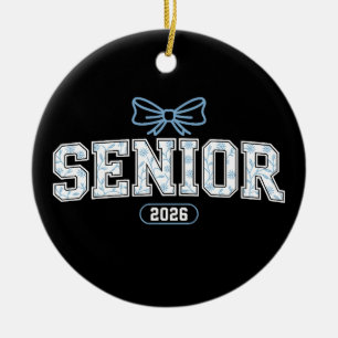 Senior Class Of 2026 Graduation Blue Floral Bow Ceramic Ornament