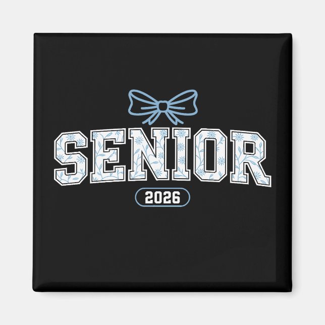 Senior Class Of 2026 Graduation Blue Floral Bow Magnet (Front)