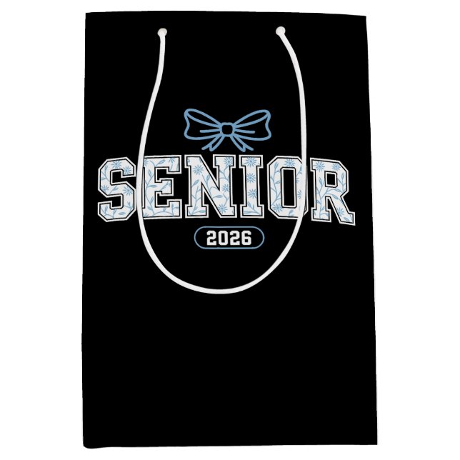 Senior Class Of 2026 Graduation Blue Floral Bow Medium Gift Bag (Front)