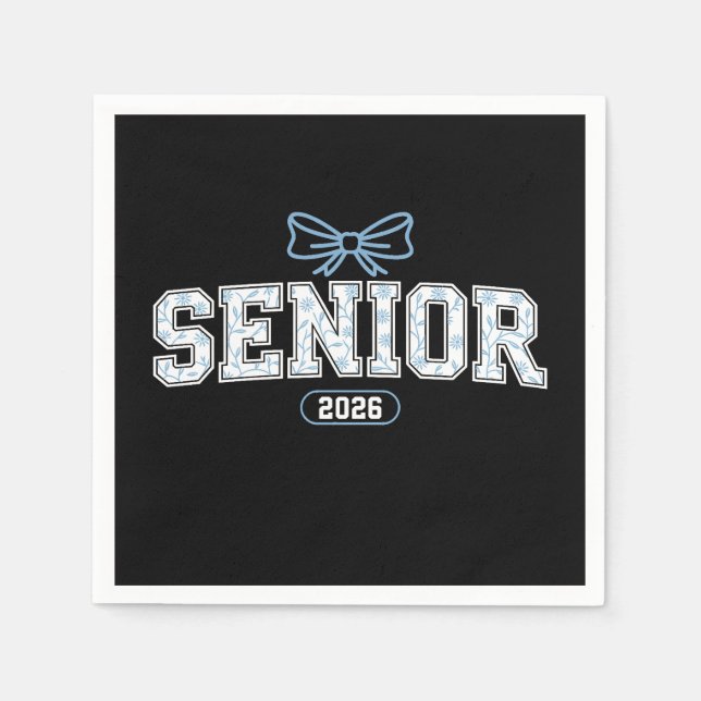 Senior Class Of 2026 Graduation Blue Floral Bow Napkin (Front)