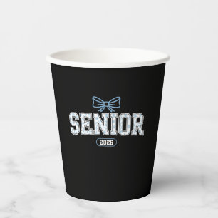 Senior Class Of 2026 Graduation Blue Floral Bow Paper Cups