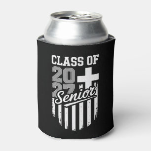 Senior Class Of 2027 Christian American Flag Grad Can Cooler