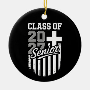 Senior Class Of 2027 Christian American Flag Grad Ceramic Ornament