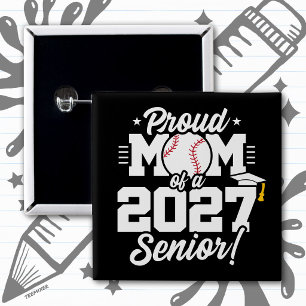 Senior Class of 2027 Graduate Baseball Proud Mom 15 Cm Square Badge