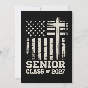 Senior Class Of 2027 USA Flag Cross Christian Grad Announcement