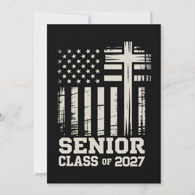 Senior Class Of 2027 USA Flag Cross Christian Grad Invitation (Front)