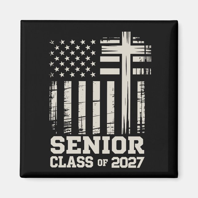 Senior Class Of 2027 USA Flag Cross Christian Grad Magnet (Front)