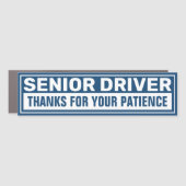 Senior Driver Thanks For Your Patience White Blue Car Magnet (Front)