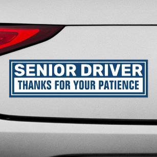 Senior Driver Thanks For Your Patience White Blue Car Magnet