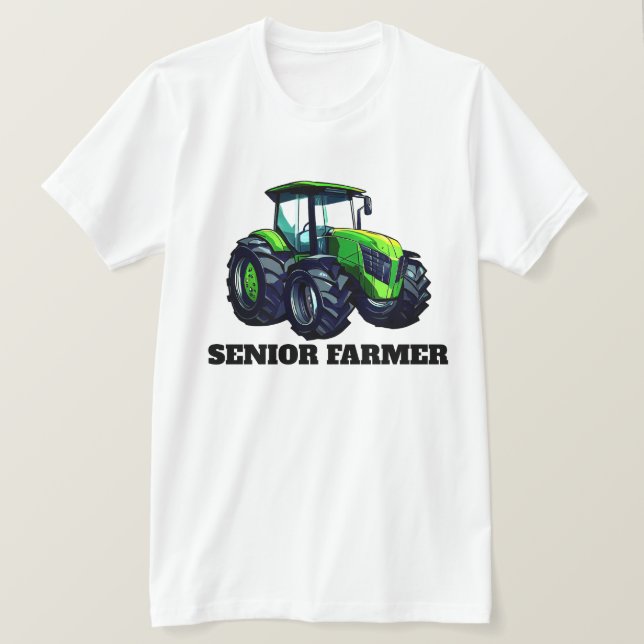 "Senior Farmer" and Green Tractor  T-Shirt (Design Front)