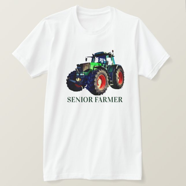 "Senior Farmer" and Green Tractor  T-Shirt (Design Front)