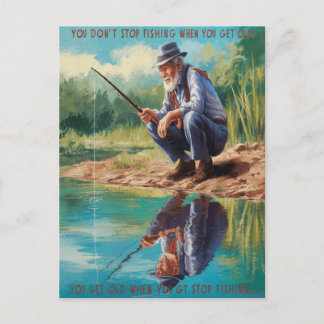 Senior Fisherman's Reflection Postcard