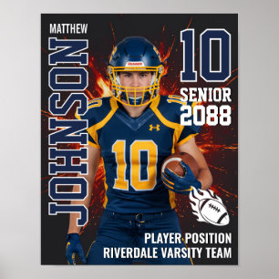 Senior Football Photo Fire Background Sports Poster