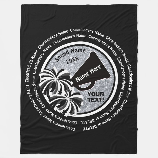 Senior Gift Ideas for Cheerleaders, Black, Silver Fleece Blanket (Front)