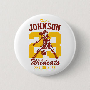 Senior Girl Basketball Team School Sports Player 6 Cm Round Badge