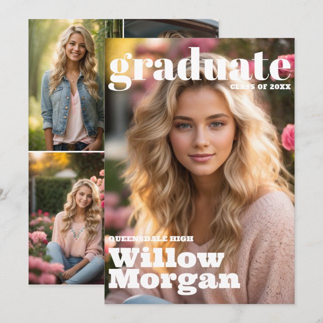 Senior Grad 3 Photo Graduation Event Invitation (Front/Back)