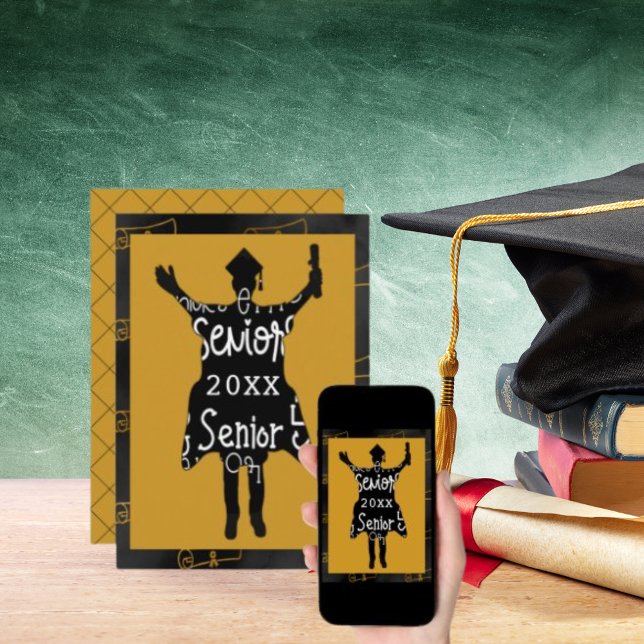 Senior Graduate Silhouette Gold Party Celebration Invitation (Senior Graduate Silhouette Gold Party Celebration Invitation)