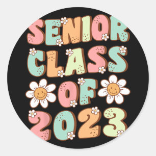 Senior Graduation Cute Groovy Senior Cl Of 2023 Classic Round Sticker