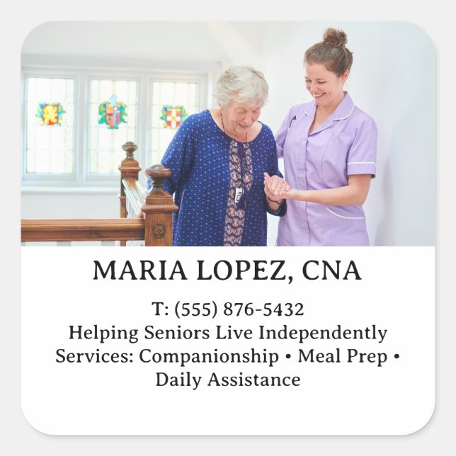 Senior Home Care Giver Promotional Square Sticker (Front)