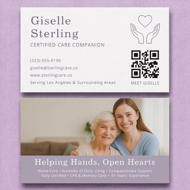 Senior Home Help Caregiver QR Code Support Business Card (Creator Uploaded)