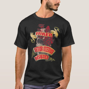 Senior Interior Designer Inked Skull & Red Roses T T-Shirt