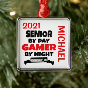 Senior Loves Playing Video Games CUSTOM Metal Ornament