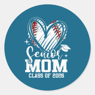 Senior mom class of 2026 baseball graduation heart classic round sticker