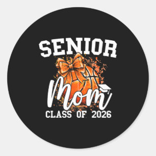 Senior mom class of 2026 coquette bow basketball classic round sticker