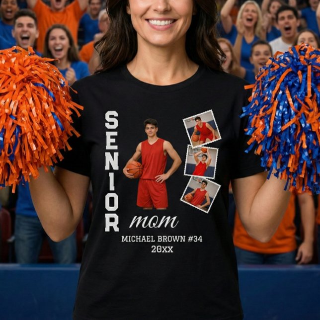 Senior Mom Custom Photo Collage Name Number Year T-Shirt (Creator Uploaded)