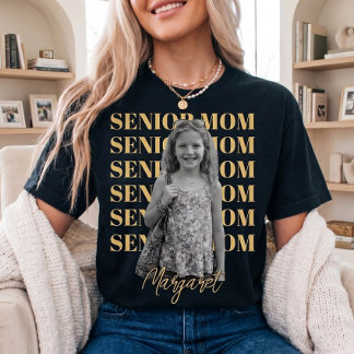 Senior Mum Photo Stacked Typography Custom Name T-Shirt