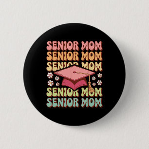 Senior Mum Pink Retro Groovy Cl Of 2026 Graduation 6 Cm Round Badge