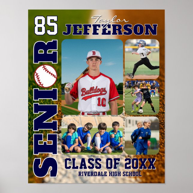 Senior Night Baseball Player Sports Photo Collage Poster (Front)
