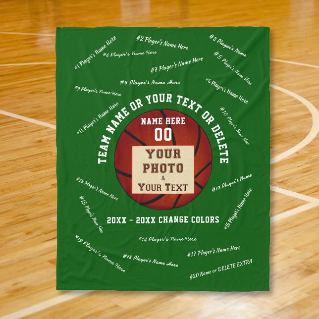 Senior Night Basketball Gift Ideas, Photo and Text Fleece Blanket (Ideas for senior night basketball. Basketball Blanket. Senior basketball gifts. Green and White.)