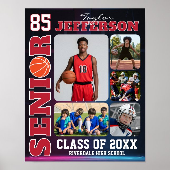 Senior Night Basketball Team Sports Photo Collage Poster (Front)