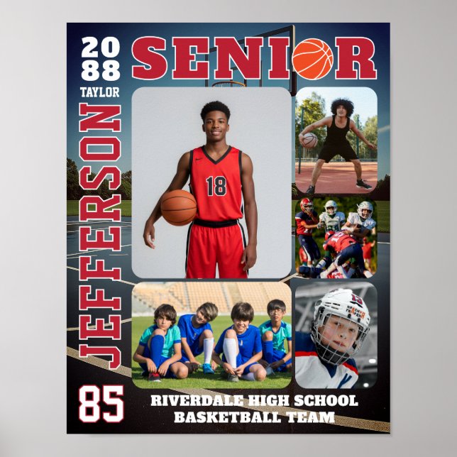 Senior Night Basketball Team Sports Photo Collage Poster (Front)