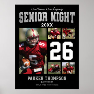 Senior Night Football Silver Photo Poster