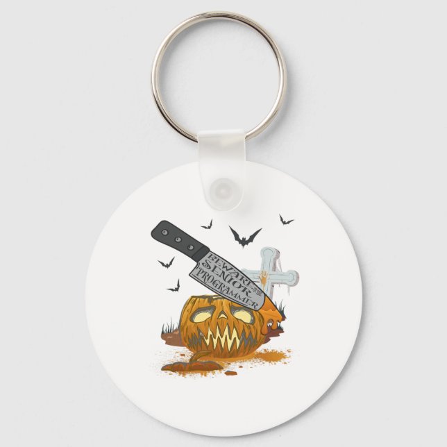 Senior Programmer Funny Halloween Party  Key Ring (Front)