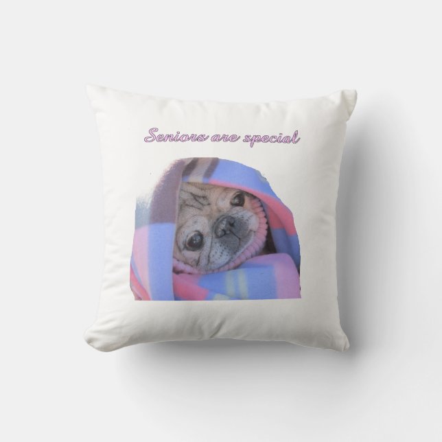 senior pug picture cushion (Front)