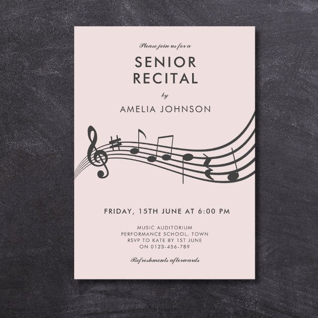 Senior Recital Music Concert Elegant Music Notes Invitation (Creator Uploaded)