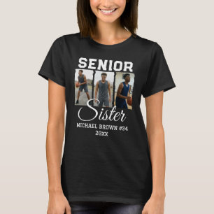 Senior Sister Basketball Photo Collage Custom Name T-Shirt