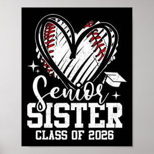 Senior Sister Cl Of 2026 Baseball Graduation Heart Poster