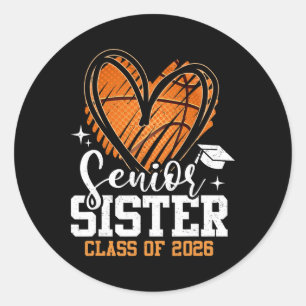 Senior Sister Cl Of 2026 Basketball Graduation Hea Classic Round Sticker