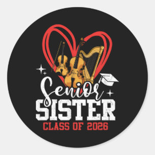 Senior Sister Cl Of 2026 Orchestra Music Graduatio Classic Round Sticker