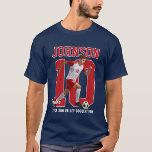 Senior Soccer Player Number Custom Photo Red T-Shirt