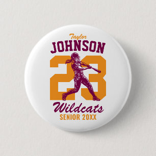 Senior Softball School Sports Girl Baseball Player 6 Cm Round Badge