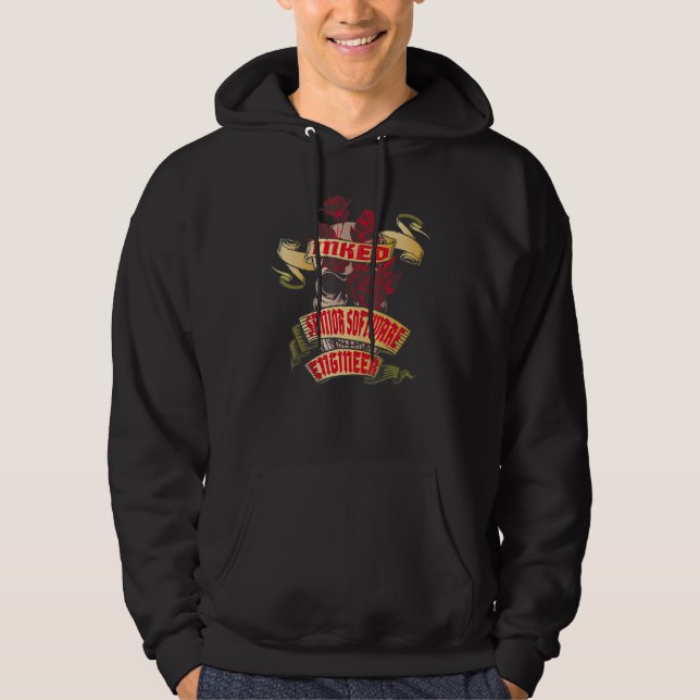 Senior Software Engineer Inked Skull & Red Roses T Hoodie (Front)