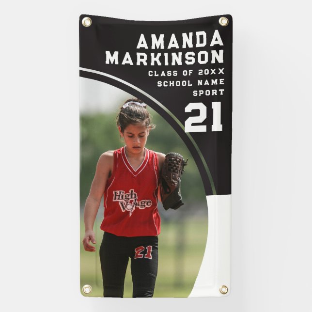 Senior Sport Black and White Outdoor Banner (Vertical)