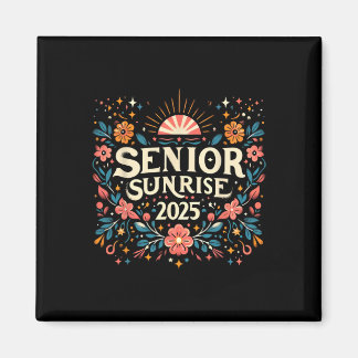 Senior Sunrise 2025 High School Vintage Wild Flowe Magnet