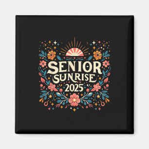 Senior Sunrise 2025 High School Vintage Wild Flowe Magnet