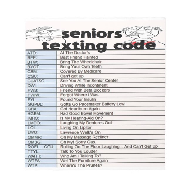 Senior Texting Code Notepad (Front)